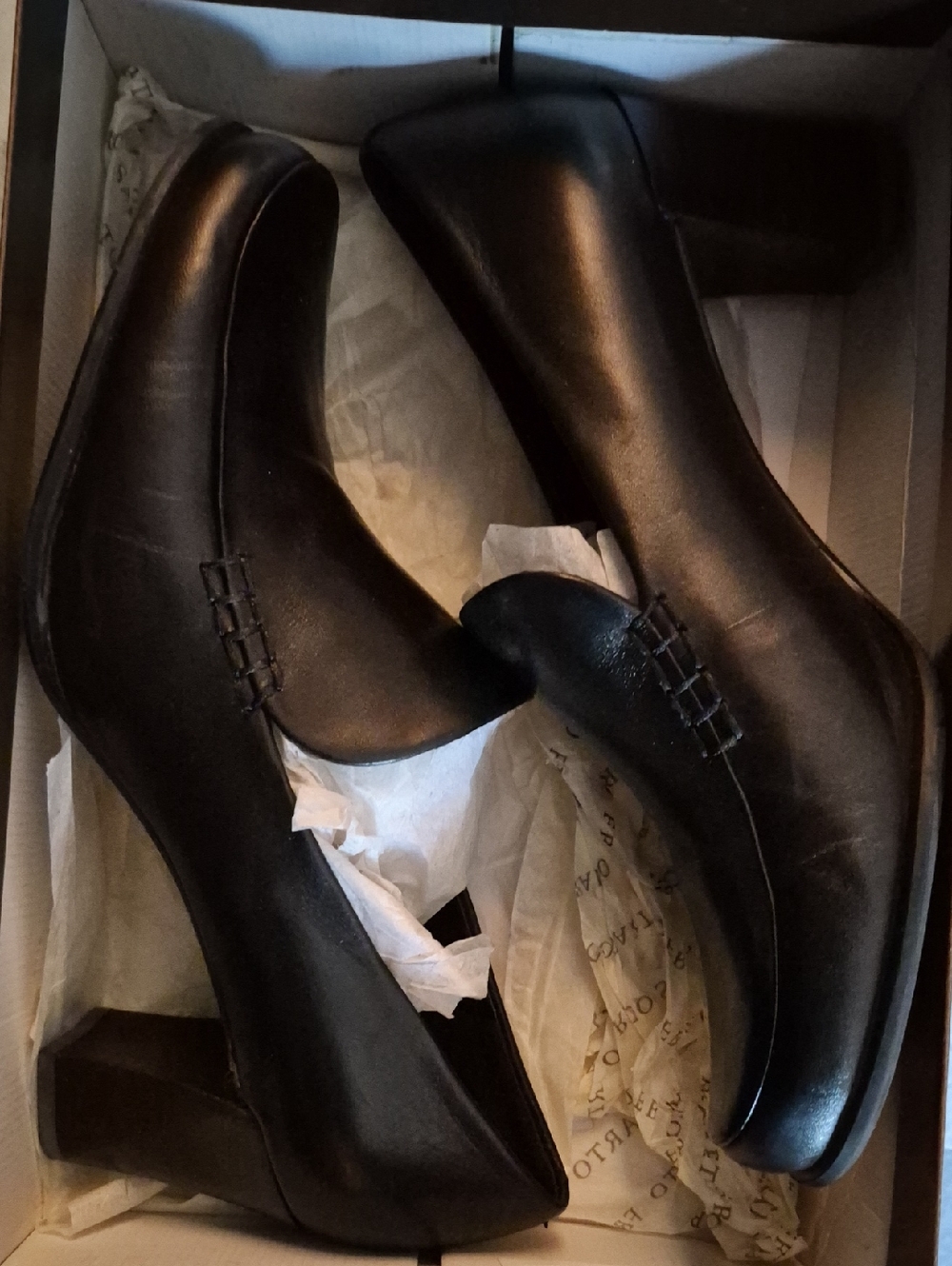 Franco Sarto Black Leather Block Heel Pumps